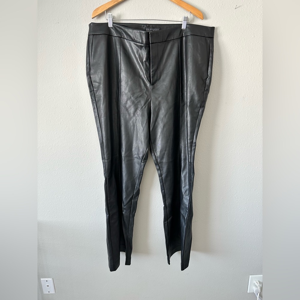 NWT Eloquii Black Faux Leather Wide Leg Flared Pants Size 20